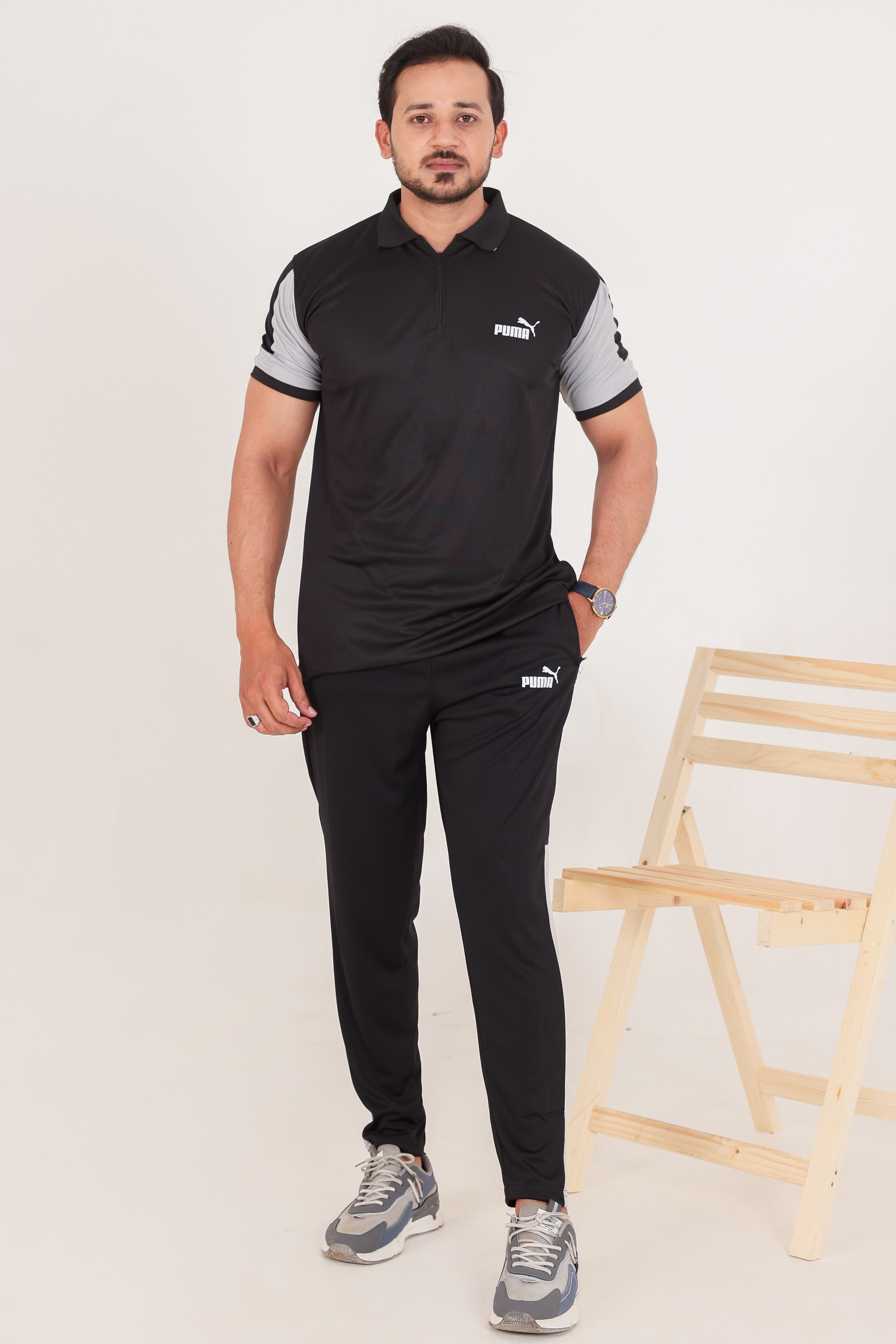 Puma Drifit Black and Silver Tracksuit