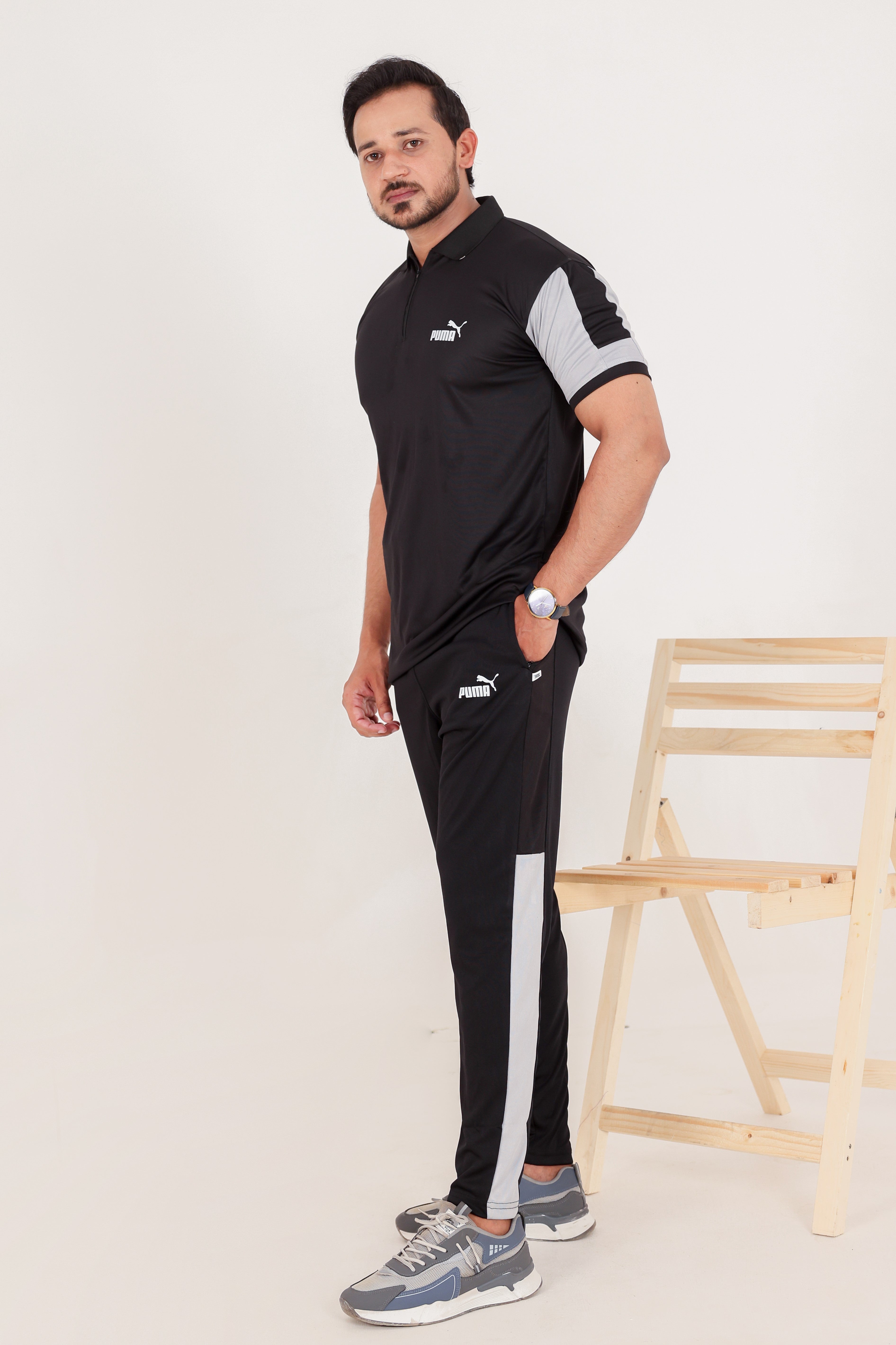 Puma Drifit Black and Silver Tracksuit