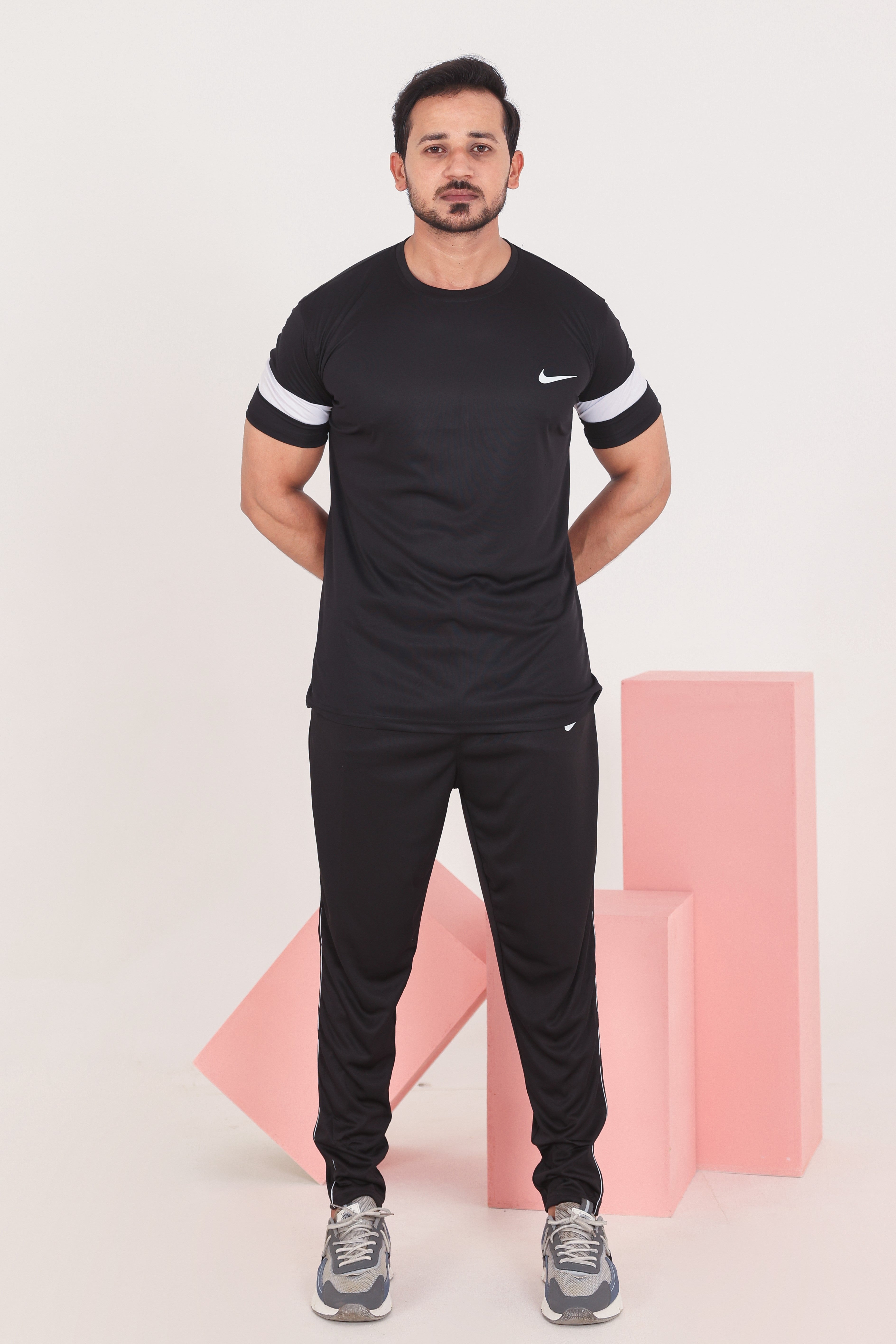 Nik Black White Drifit Tracksuit