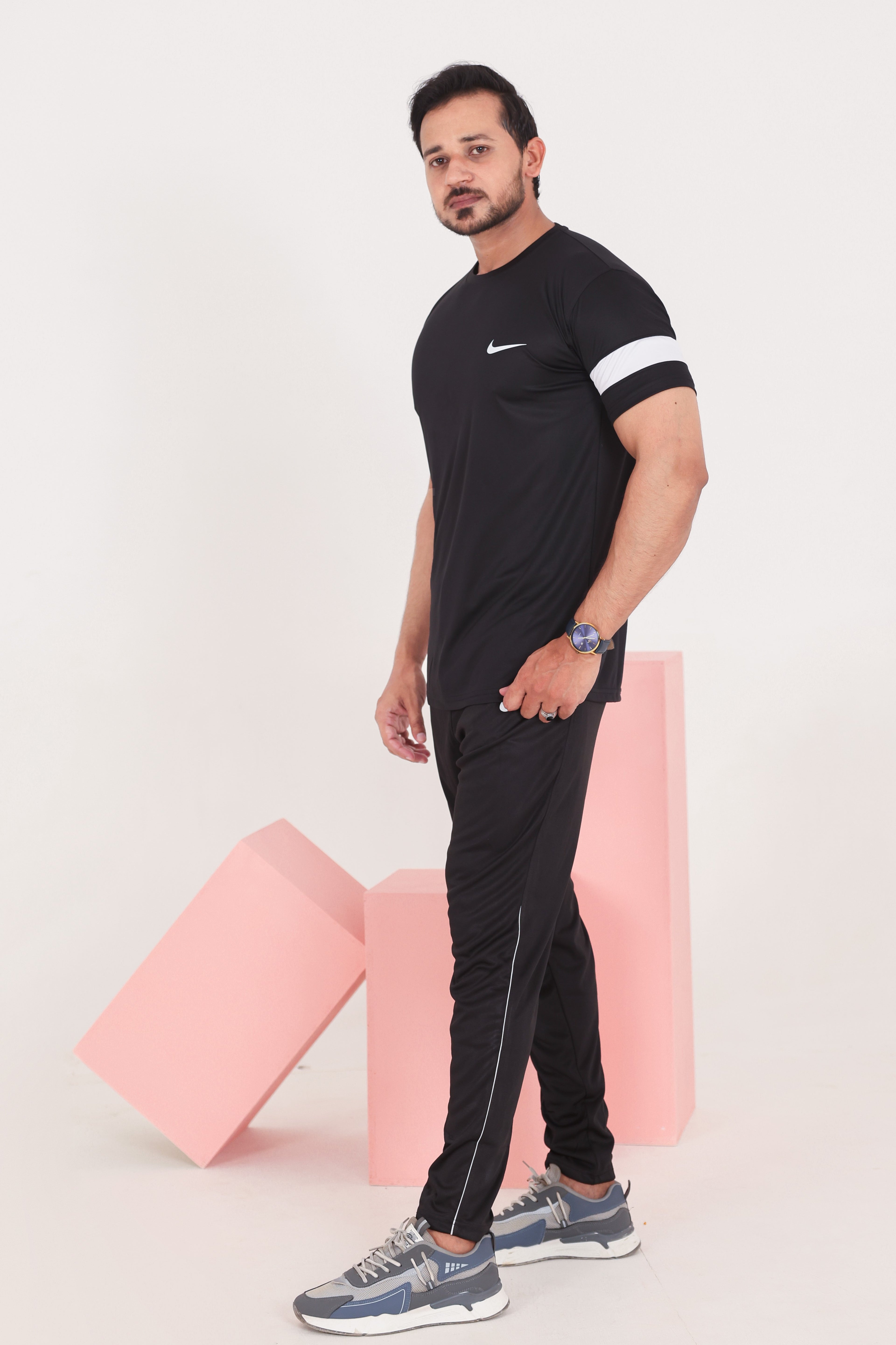 Nik Black White Drifit Tracksuit