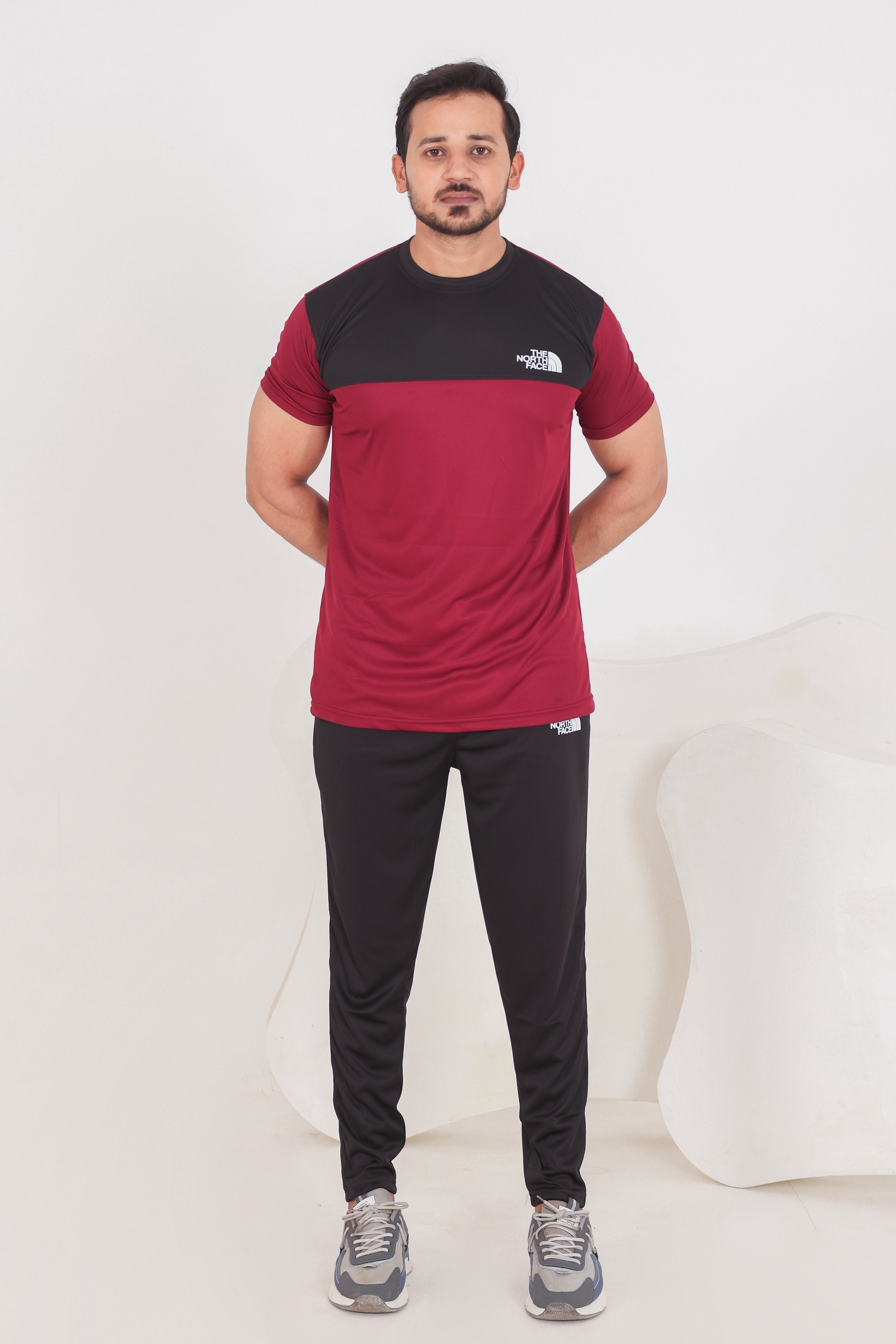 TNF Black Maroon Drifit Tracksuit