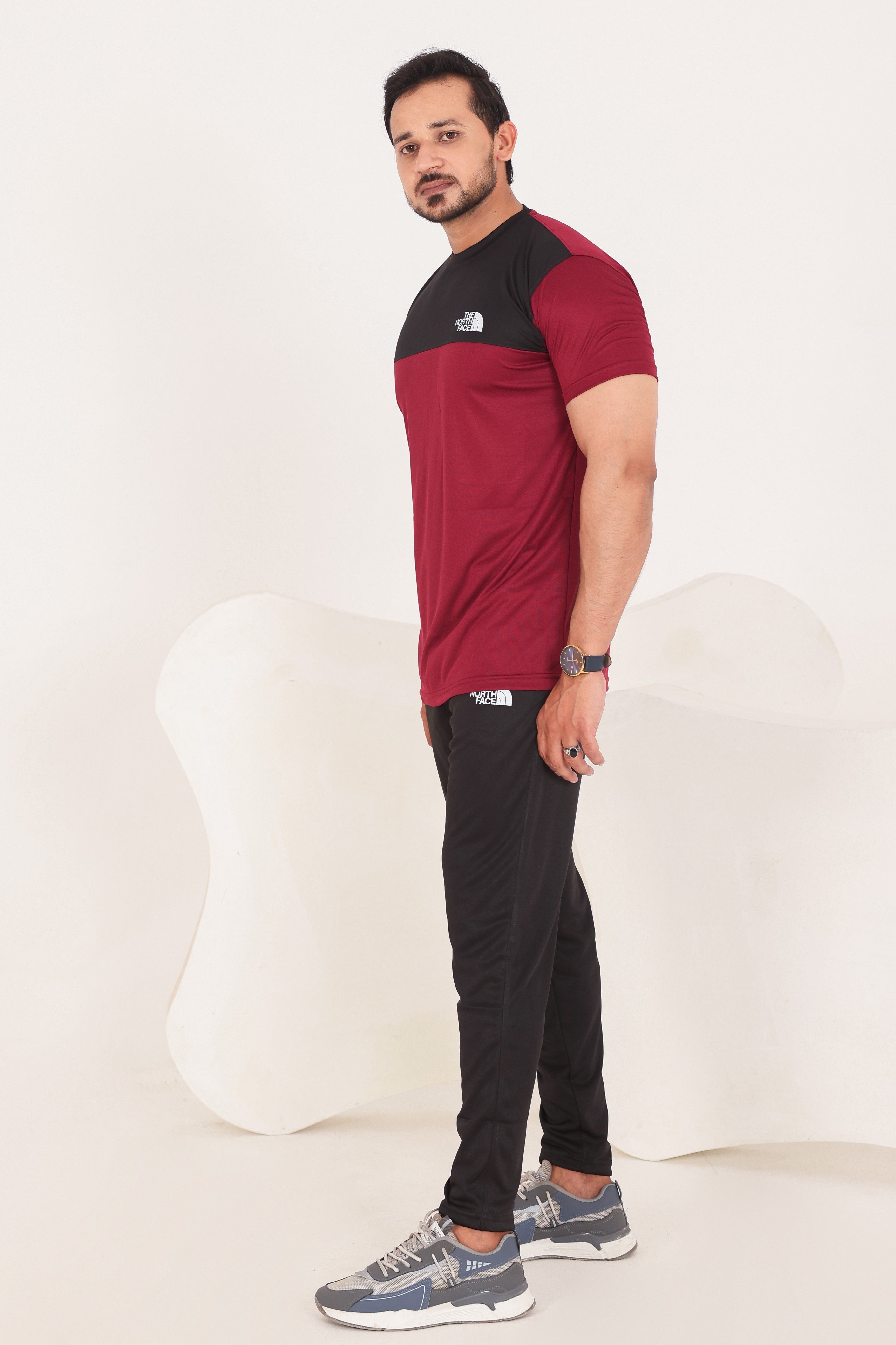 TNF Black Maroon Drifit Tracksuit